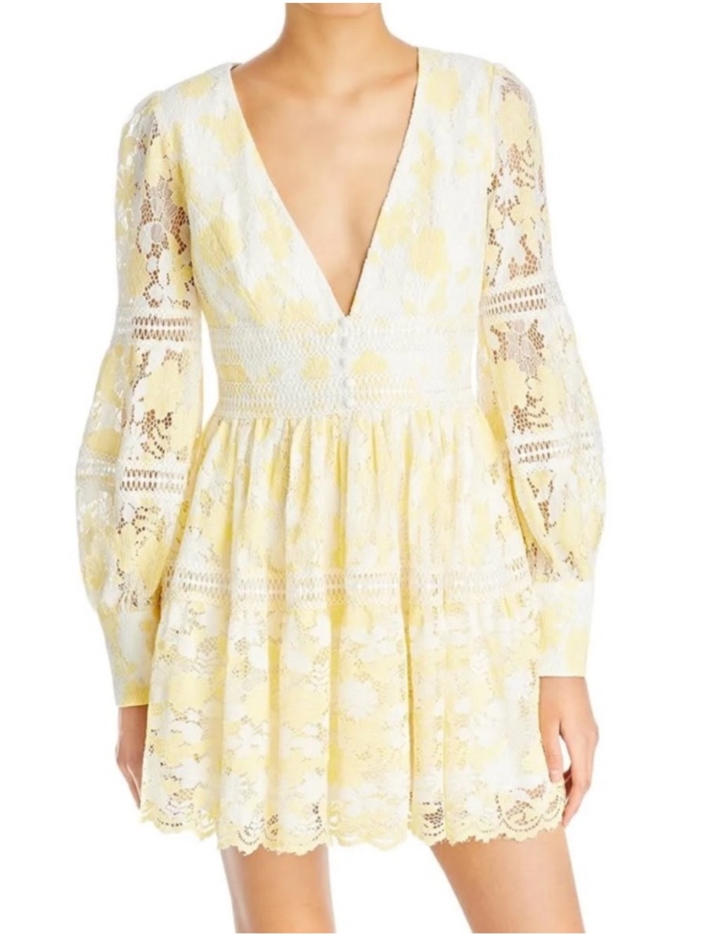 Bardot Venice Lace Mini Dress Yellow Coquette Feminine Girlhoodcore Long sleeve